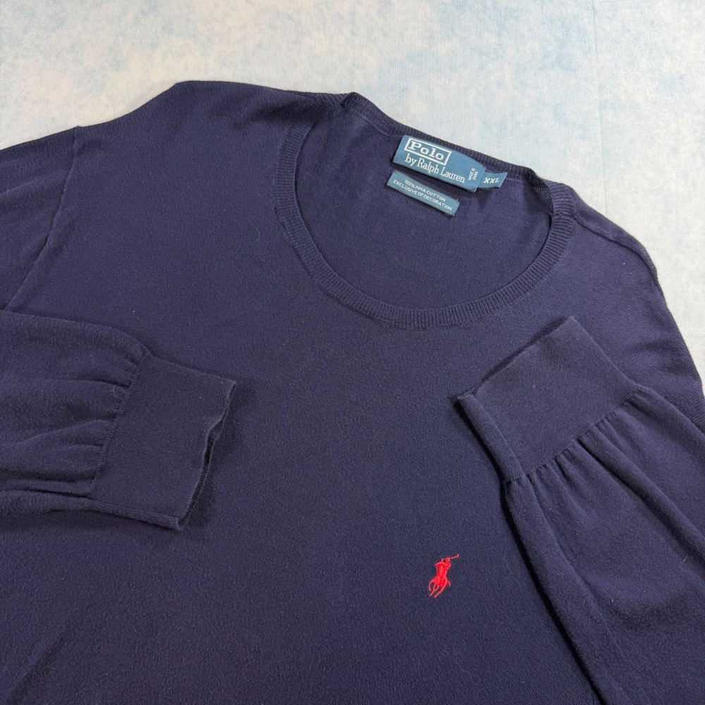 Polo Ralph Lauren Sweater Mens XXL Navy Blue Excellent Pima Cotton Crew Neck